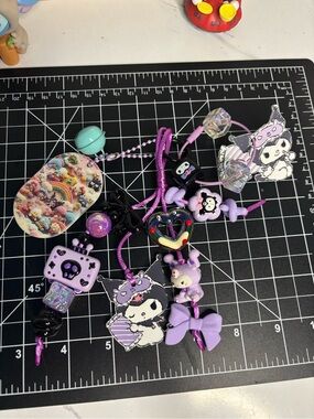 Kuromi-inspired Purple Charm Keychain Set